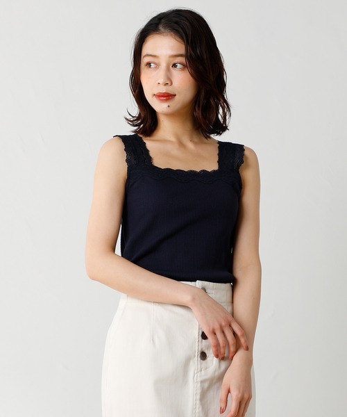 Honeys（ハニーズ）の「テレコレースキャミソール（キャミソール・レディース・ネイビー/ピンク系その他/オフホワイト/ブラック/グレイッシュベージュ/ミント/ラベンダー/モカ・M/S/L）」の7枚目の写真