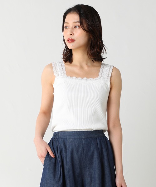 Honeys（ハニーズ）の「テレコレースキャミソール（キャミソール・レディース・ネイビー/ピンク系その他/オフホワイト/ブラック/グレイッシュベージュ/ミント/ラベンダー/モカ・M/S/L）」の2枚目の写真