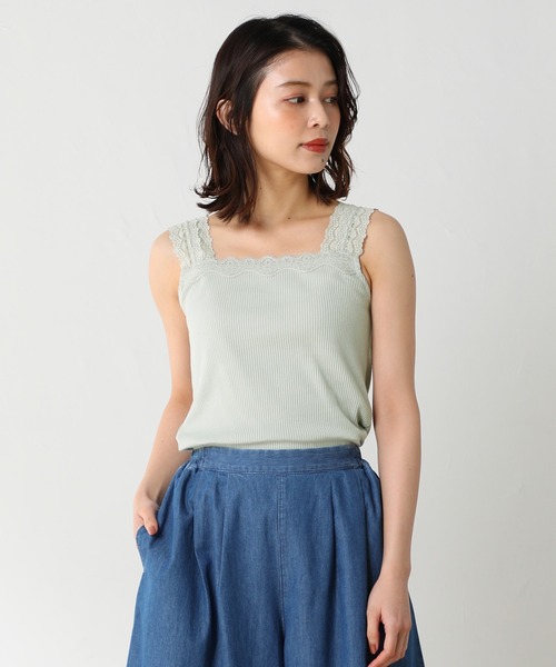 Honeys（ハニーズ）の「テレコレースキャミソール（キャミソール・レディース・ネイビー/ピンク系その他/オフホワイト/ブラック/グレイッシュベージュ/ミント/ラベンダー/モカ・M/S/L）」の6枚目の写真