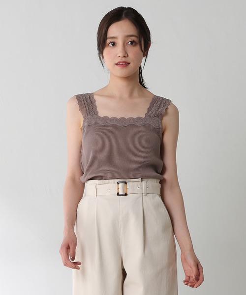 Honeys（ハニーズ）の「テレコレースキャミソール（キャミソール・レディース・ネイビー/ピンク系その他/オフホワイト/ブラック/グレイッシュベージュ/ミント/ラベンダー/モカ・M/S/L）」の4枚目の写真