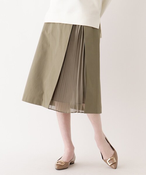 SOUP（スープ）の「◆【大きいサイズあり・13号・15号】クリアツイルドッキングプリーツスカート（スカート・レディース・カーキ/サンドベージュ/ライトベージュ・11/15 /13/09/07）」の3枚目の写真