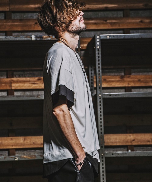 NO ID.（ノーアイディ）の「mt7149- ｽﾘｰﾚｲﾔｰﾄﾞC-N-Tｼｬﾂ（Tシャツ/カットソー・メンズ・ホワイト/ブラック/グレー・1/2）」の16枚目の写真