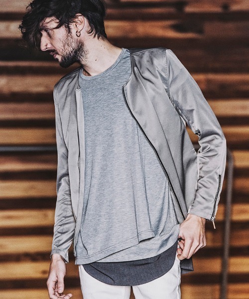 NO ID.（ノーアイディ）の「mt7149- ｽﾘｰﾚｲﾔｰﾄﾞC-N-Tｼｬﾂ（Tシャツ/カットソー・メンズ・ホワイト/ブラック/グレー・1/2）」の7枚目の写真