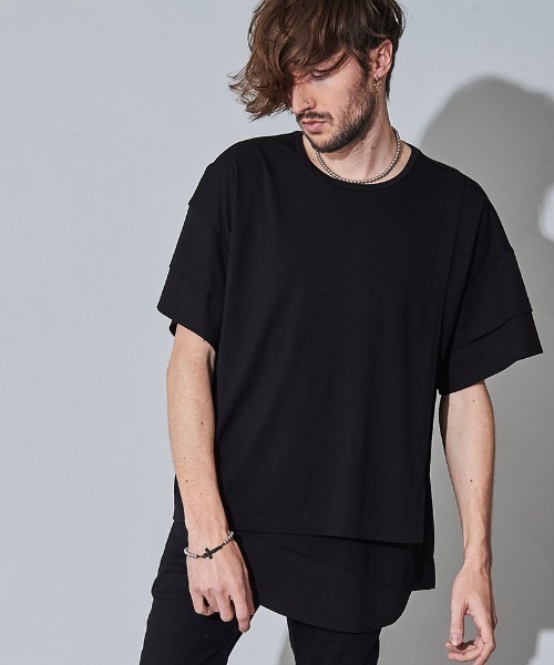 NO ID.（ノーアイディ）の「mt7149- ｽﾘｰﾚｲﾔｰﾄﾞC-N-Tｼｬﾂ（Tシャツ/カットソー・メンズ・ホワイト/ブラック/グレー・1/2）」の20枚目の写真