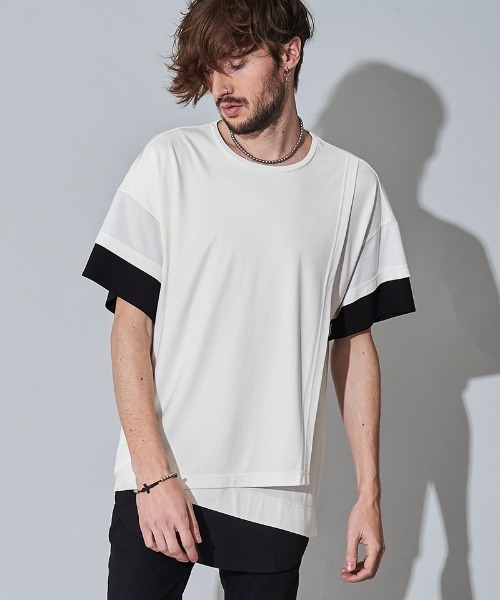 NO ID.（ノーアイディ）の「mt7149- ｽﾘｰﾚｲﾔｰﾄﾞC-N-Tｼｬﾂ（Tシャツ/カットソー・メンズ・ホワイト/ブラック/グレー・1/2）」の17枚目の写真