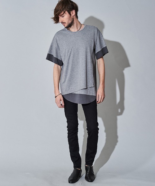 NO ID.（ノーアイディ）の「mt7149- ｽﾘｰﾚｲﾔｰﾄﾞC-N-Tｼｬﾂ（Tシャツ/カットソー・メンズ・ホワイト/ブラック/グレー・1/2）」の14枚目の写真