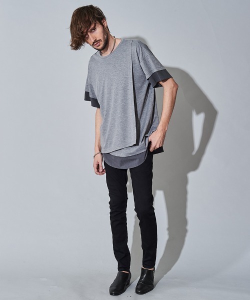 NO ID.（ノーアイディ）の「mt7149- ｽﾘｰﾚｲﾔｰﾄﾞC-N-Tｼｬﾂ（Tシャツ/カットソー・メンズ・ホワイト/ブラック/グレー・1/2）」の8枚目の写真