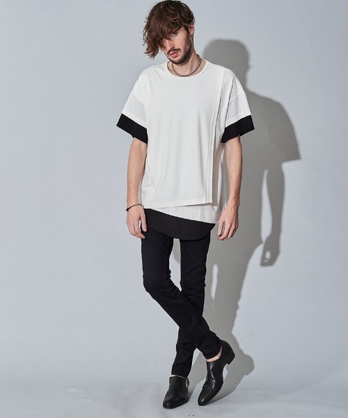 NO ID.（ノーアイディ）の「mt7149- ｽﾘｰﾚｲﾔｰﾄﾞC-N-Tｼｬﾂ（Tシャツ/カットソー・メンズ・ホワイト/ブラック/グレー・1/2）」の21枚目の写真