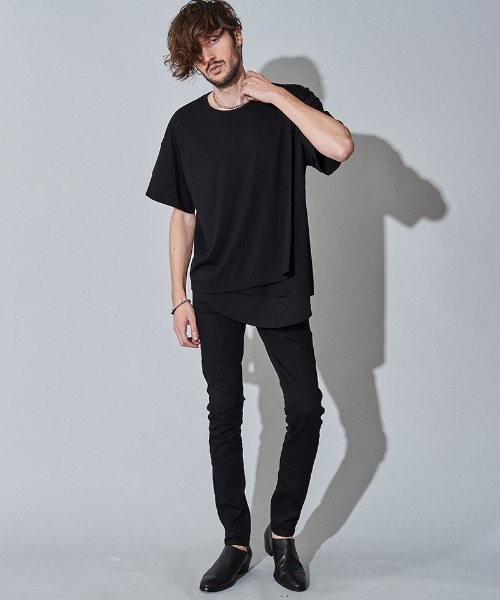 NO ID.（ノーアイディ）の「mt7149- ｽﾘｰﾚｲﾔｰﾄﾞC-N-Tｼｬﾂ（Tシャツ/カットソー・メンズ・ホワイト/ブラック/グレー・1/2）」の18枚目の写真