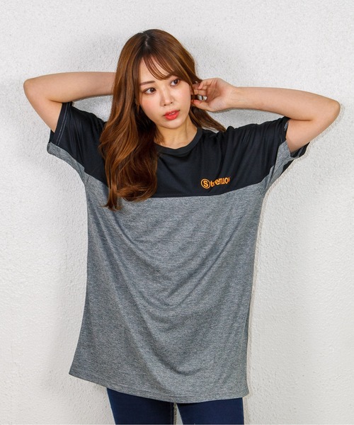 GGD(ジージーディー)の「カチオン天竺サイド切り替えビッグロゴTシャツ(Tシャツ/カットソー・レディース・グレー系その他/グレー/ネイビー系1/ネイビー系/ブラック・LL/L/M)」の2枚目の写真