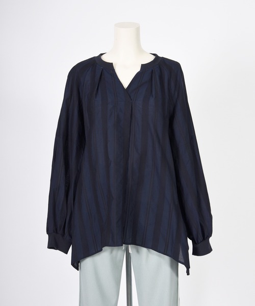 BDONNA（ビドンナ）の「カラミ風ドビーボーダー　ブラウス（シャツ/ブラウス・レディース・ネイビー/オフホワイト・MEDIUM）」の13枚目の写真