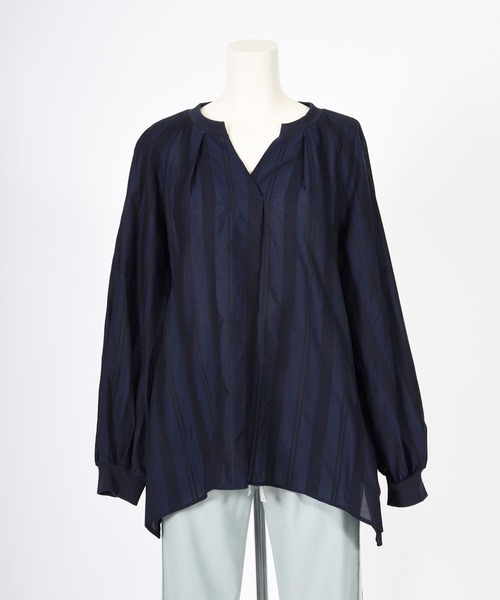 BDONNA（ビドンナ）の「カラミ風ドビーボーダー　ブラウス（シャツ/ブラウス・レディース・ネイビー/オフホワイト・MEDIUM）」の15枚目の写真