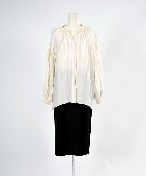 BDONNA（ビドンナ）の「カラミ風ドビーボーダー　ブラウス（シャツ/ブラウス・レディース・ネイビー/オフホワイト・MEDIUM）」の5枚目の写真