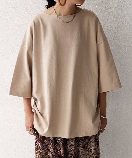antiqua(アンティカ)の「オーガニックコットン裾ラウンド半袖T(Tシャツ/カットソー・レディース・ベージュ・LXL/ML)」の4枚目の写真