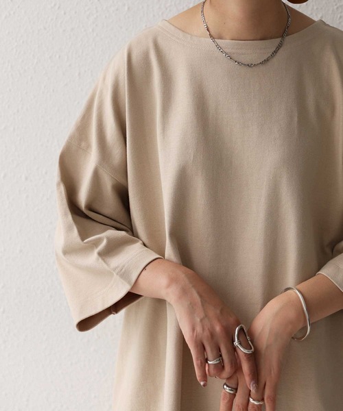 antiqua(アンティカ)の「オーガニックコットン裾ラウンド半袖T(Tシャツ/カットソー・レディース・ベージュ・LXL/ML)」の6枚目の写真