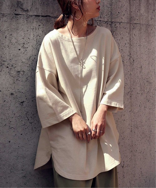 antiqua(アンティカ)の「オーガニックコットン裾ラウンド半袖T(Tシャツ/カットソー・レディース・ベージュ・LXL/ML)」の2枚目の写真