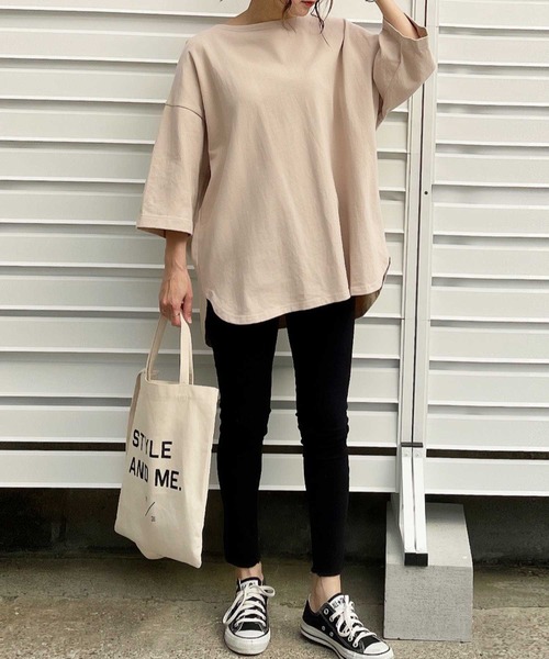 antiqua(アンティカ)の「オーガニックコットン裾ラウンド半袖T(Tシャツ/カットソー・レディース・ベージュ・LXL/ML)」の3枚目の写真