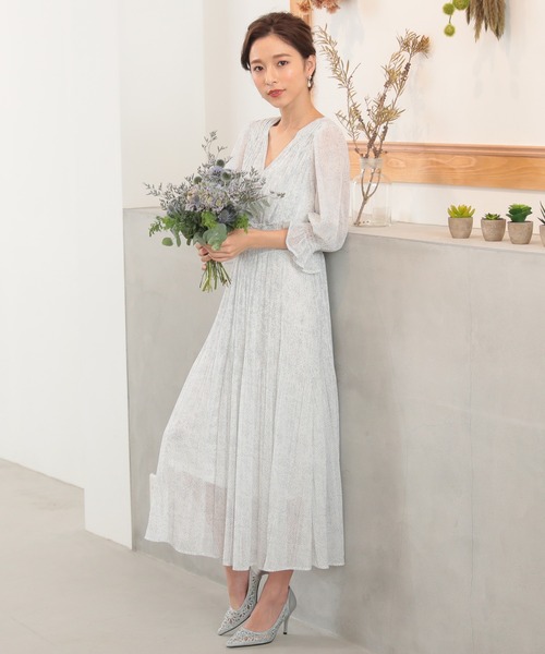 Kana(カナ)の「ドット柄 Vネック ロング丈 ワンピースドレス(ドレス・レディース・ブラック/ホワイト/ネイビー・M)」の8枚目の写真
