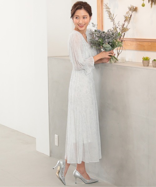 Kana(カナ)の「ドット柄 Vネック ロング丈 ワンピースドレス(ドレス・レディース・ブラック/ホワイト/ネイビー・M)」の11枚目の写真