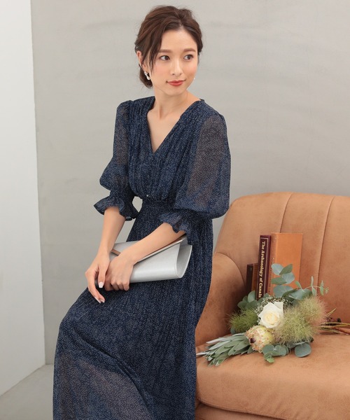 Kana(カナ)の「ドット柄 Vネック ロング丈 ワンピースドレス(ドレス・レディース・ブラック/ホワイト/ネイビー・M)」の22枚目の写真