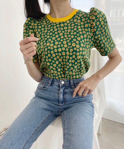 me+em select（ミームセレクト）の「マーガレットパフギャザースリーブトップス（Tシャツ/カットソー・レディース・ブルー/ブラック/ピンク/グリーン・FREE）」の15枚目の写真