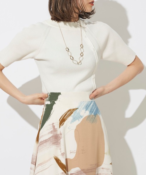 prose verse（プロズヴェール）の「アシメボタンリブハイネック半袖プルオーバー（ニット/セーター・レディース・グリーン系その他/グレイッシュベージュ/オフホワイト/ブラック・ﾌﾘ-）」の10枚目の写真