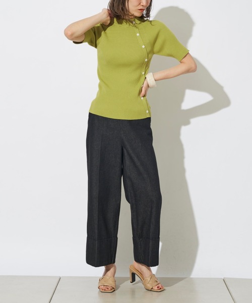 prose verse（プロズヴェール）の「アシメボタンリブハイネック半袖プルオーバー（ニット/セーター・レディース・グリーン系その他/グレイッシュベージュ/オフホワイト/ブラック・ﾌﾘ-）」の11枚目の写真