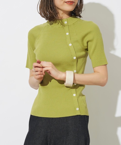 prose verse（プロズヴェール）の「アシメボタンリブハイネック半袖プルオーバー（ニット/セーター・レディース・グリーン系その他/グレイッシュベージュ/オフホワイト/ブラック・ﾌﾘ-）」の21枚目の写真