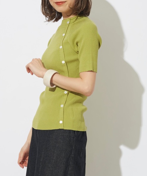 prose verse（プロズヴェール）の「アシメボタンリブハイネック半袖プルオーバー（ニット/セーター・レディース・グリーン系その他/グレイッシュベージュ/オフホワイト/ブラック・ﾌﾘ-）」の12枚目の写真