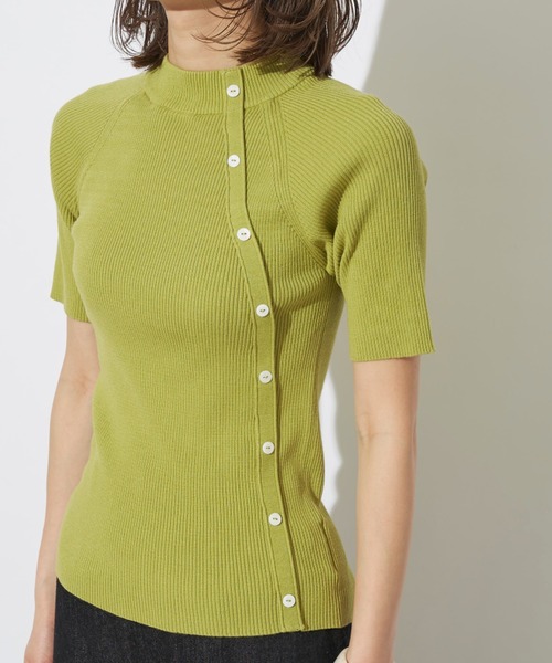 prose verse（プロズヴェール）の「アシメボタンリブハイネック半袖プルオーバー（ニット/セーター・レディース・グリーン系その他/グレイッシュベージュ/オフホワイト/ブラック・ﾌﾘ-）」の13枚目の写真