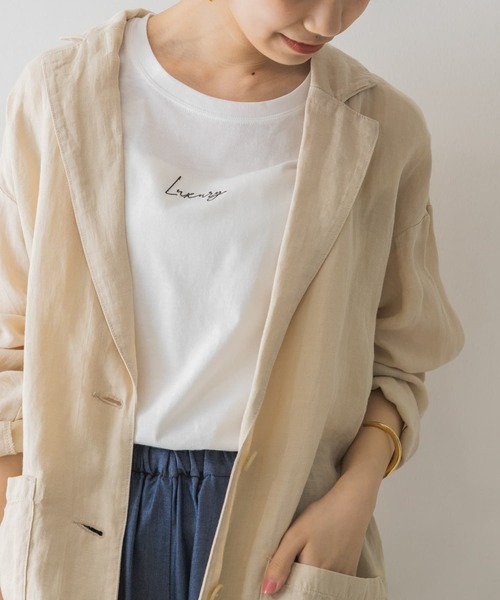 URBAN RESEARCH（アーバンリサーチ）の「『WEB限定』ロゴ刺繍フレンチスリーブTシャツ（Tシャツ/カットソー・レディース・ホワイト/チャコールグレー/モカ/ライトベージュ・FREE）」の5枚目の写真