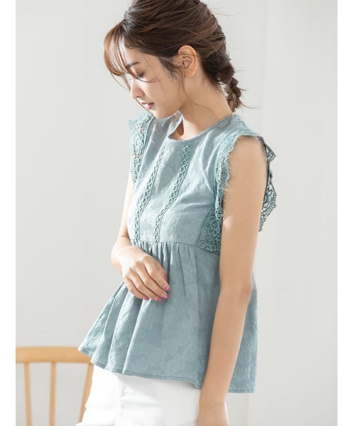 fifth（フィフス）の「レース袖ペプラムコットンブラウス（シャツ/ブラウス・レディース・ホワイト/ブラック/ブルー・MEDIUM）」の3枚目の写真