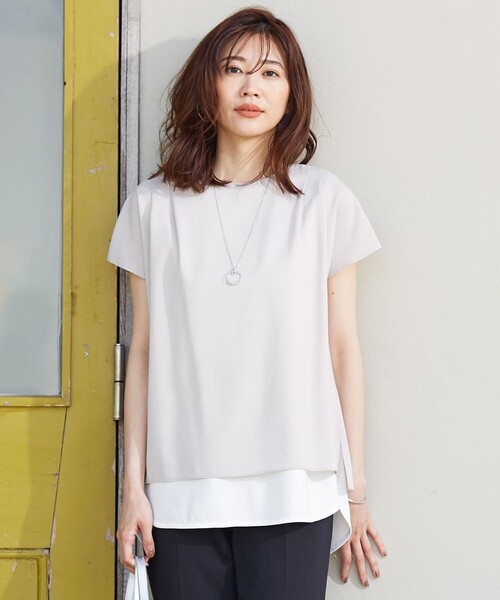 J.PRESS(ジェイプレス)の「【洗える】レイヤード ツインセット(Tシャツ/カットソー・レディース・ベージュ系/ピンク系/スモーキーグリーン系・T15/T13)」の2枚目の写真