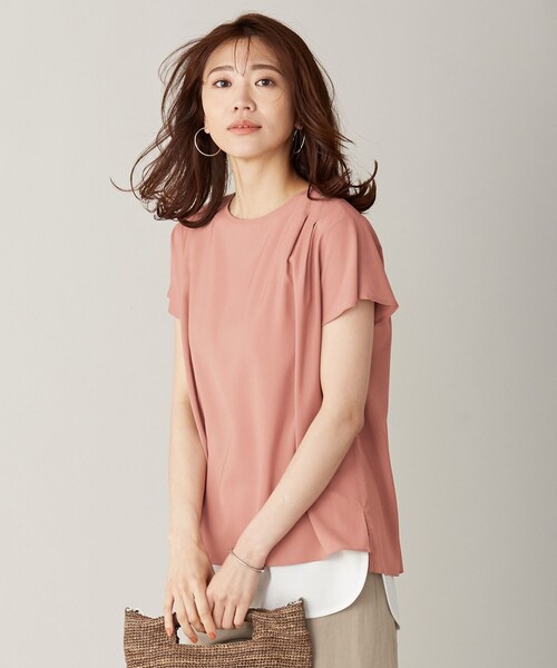 J.PRESS(ジェイプレス)の「【洗える】レイヤード ツインセット(Tシャツ/カットソー・レディース・ベージュ系/ピンク系/スモーキーグリーン系・T15/T13)」の1枚目の写真