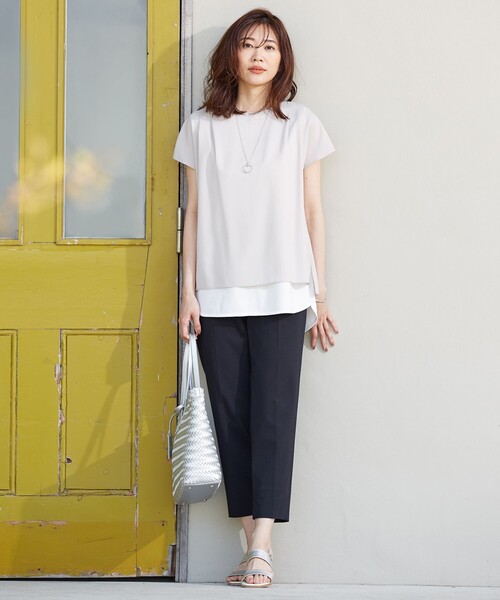 J.PRESS(ジェイプレス)の「【洗える】レイヤード ツインセット(Tシャツ/カットソー・レディース・ベージュ系/ピンク系/スモーキーグリーン系・T15/T13)」の5枚目の写真
