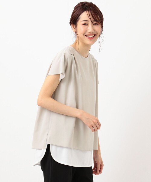 J.PRESS(ジェイプレス)の「【洗える】レイヤード ツインセット(Tシャツ/カットソー・レディース・ベージュ系/ピンク系/スモーキーグリーン系・T15/T13)」の8枚目の写真