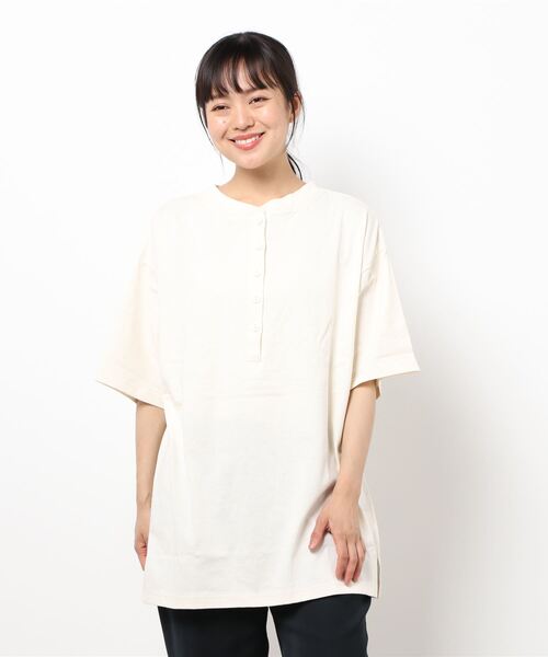 ehka sopo（エヘカソポ）の「ヘンリーネック前後着Tシャツ（Tシャツ/カットソー・レディース・キナリ/グリーン/ブラウン・ﾌﾘ-）」の7枚目の写真