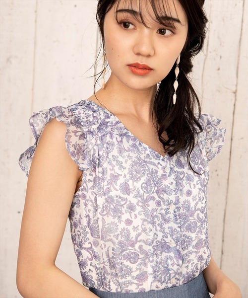 WILLSELECTION（ウィルセレクション）の「オリジナルペイズリータックフリルブラウス（シャツ/ブラウス・レディース・ミント/ラベンダー・MEDIUM）」の3枚目の写真