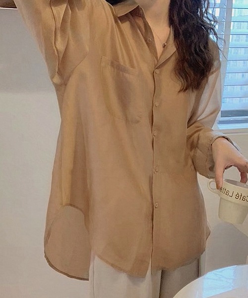 lakkanoir(ラッカノア)の「透け感シアーカラーブラウス(シャツ/ブラウス・レディース・ホワイト/ベージュ/ピンク/イエロー/グリーン・S/M/L/XL)」の2枚目の写真