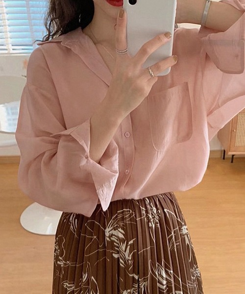 lakkanoir(ラッカノア)の「透け感シアーカラーブラウス(シャツ/ブラウス・レディース・ホワイト/ベージュ/ピンク/イエロー/グリーン・S/M/L/XL)」の5枚目の写真