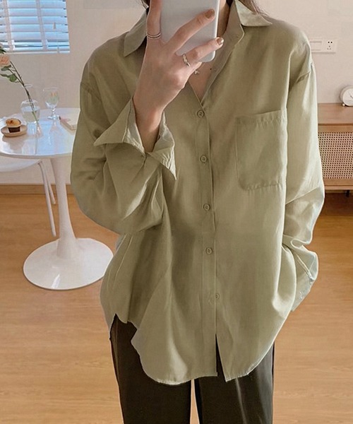 lakkanoir(ラッカノア)の「透け感シアーカラーブラウス(シャツ/ブラウス・レディース・ホワイト/ベージュ/ピンク/イエロー/グリーン・S/M/L/XL)」の3枚目の写真