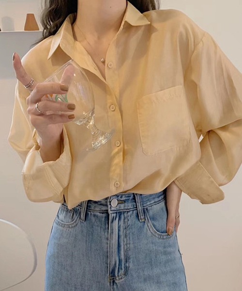 lakkanoir(ラッカノア)の「透け感シアーカラーブラウス(シャツ/ブラウス・レディース・ホワイト/ベージュ/ピンク/イエロー/グリーン・S/M/L/XL)」の8枚目の写真