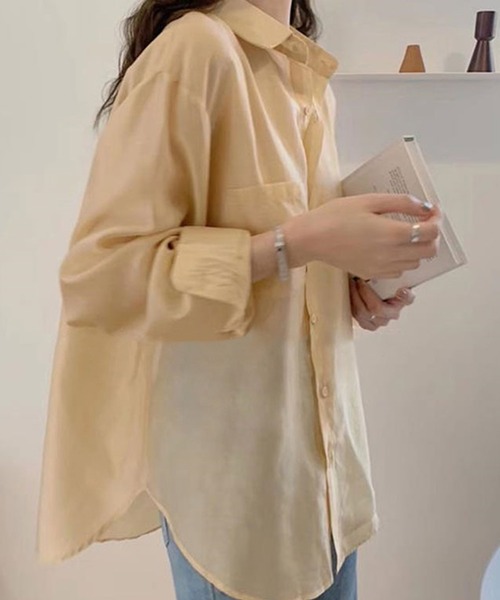 lakkanoir(ラッカノア)の「透け感シアーカラーブラウス(シャツ/ブラウス・レディース・ホワイト/ベージュ/ピンク/イエロー/グリーン・S/M/L/XL)」の9枚目の写真