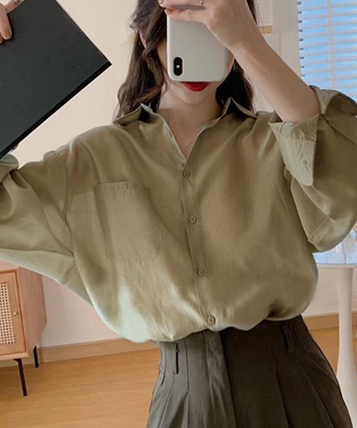 lakkanoir(ラッカノア)の「透け感シアーカラーブラウス(シャツ/ブラウス・レディース・ホワイト/ベージュ/ピンク/イエロー/グリーン・S/M/L/XL)」の7枚目の写真