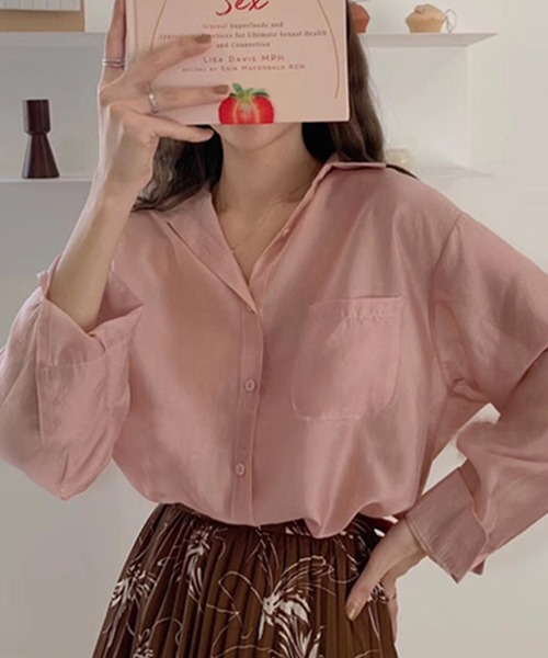 lakkanoir(ラッカノア)の「透け感シアーカラーブラウス(シャツ/ブラウス・レディース・ホワイト/ベージュ/ピンク/イエロー/グリーン・S/M/L/XL)」の10枚目の写真