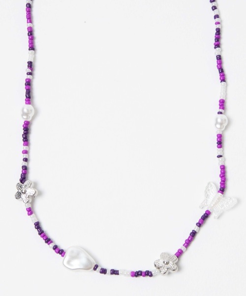WEGO（ウィゴー）の「WEGO/フラワーパールミックスネックレス（ネックレス・レディース・ブラック/パープル/その他1・FREE）」の7枚目の写真