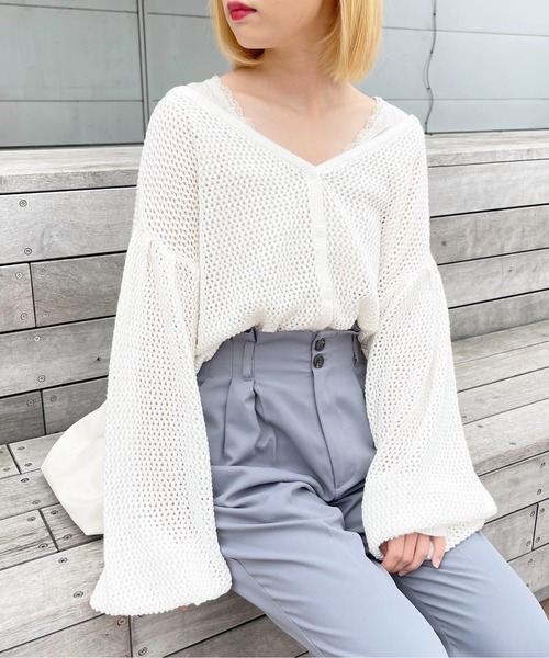 apres jour（アプレジュール）の「ショートメッシュカーデ【ZOZOTOWN限定アイテム】（カーディガン/ボレロ・レディース・オフホワイト/ミント/ベージュ/ピンクベージュ・フリー/X-LARGE）」の5枚目の写真