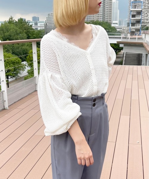 apres jour（アプレジュール）の「ショートメッシュカーデ【ZOZOTOWN限定アイテム】（カーディガン/ボレロ・レディース・オフホワイト/ミント/ベージュ/ピンクベージュ・フリー/X-LARGE）」の6枚目の写真