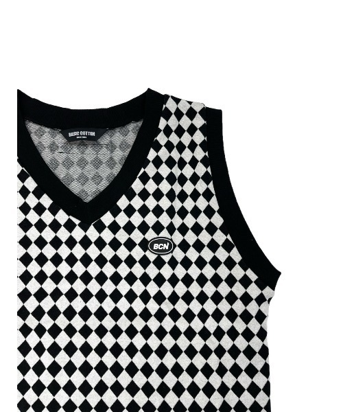 BASIC COTTON(ベーシックコットン)の「【BASIC COTTON】BCN CHECK VEST(ベスト・メンズ・ブラック×ホワイト・ONE SIZE)」の5枚目の写真