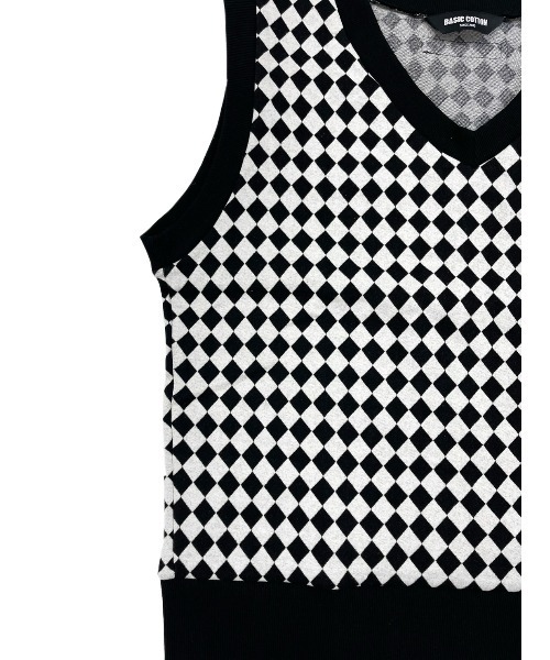 BASIC COTTON(ベーシックコットン)の「【BASIC COTTON】BCN CHECK VEST(ベスト・メンズ・ブラック×ホワイト・ONE SIZE)」の4枚目の写真